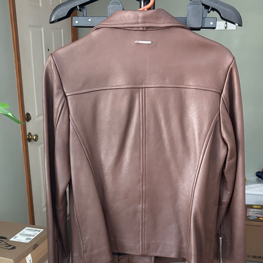 Calvin Klein Women's Tan Leather Jacket - Picture 3 of 4